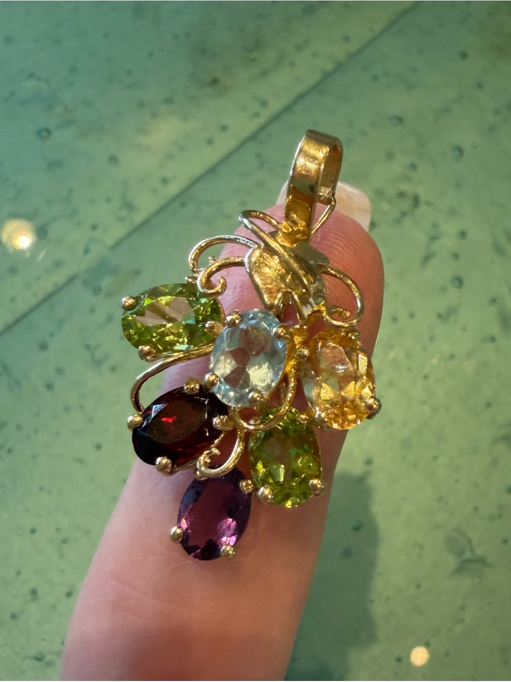 14k Multi Color Gemstone Grape/Floral Pendant